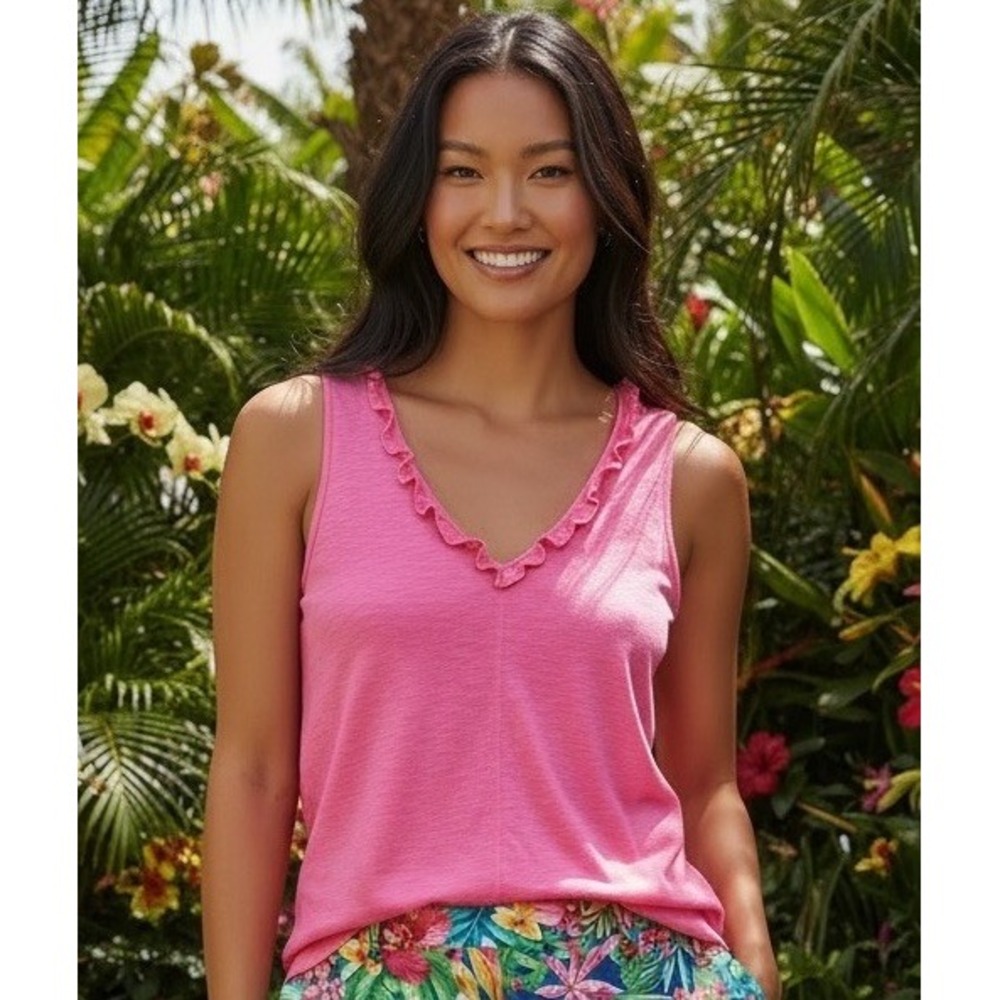 Lilly Pulitzer Gigi Ruffle Tank Top Water Pink Size XS Shirt Sleeveless Blouse - Picture 1 of 8